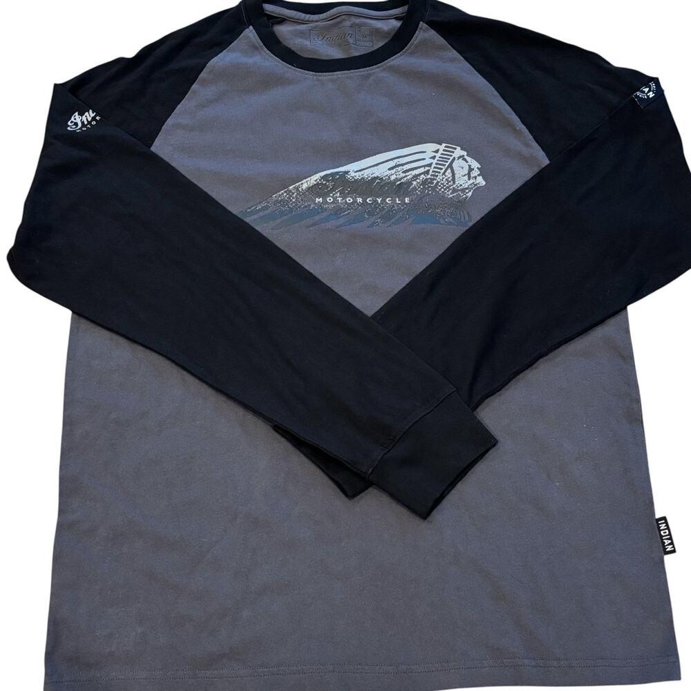 Indian Motorcycle 1st Proto Sample Headdress Raglan LS Tee Charcoal Mens M